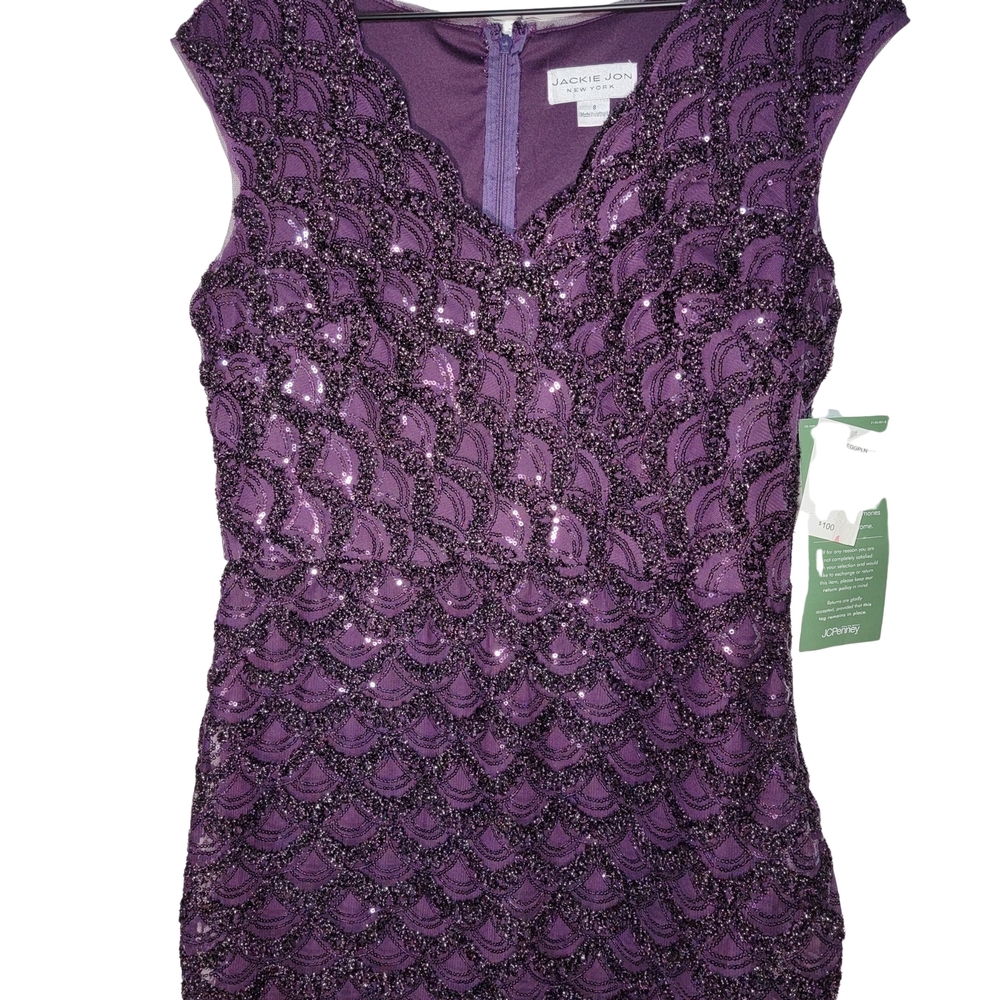 Jackie Jon Sequin Purple Scallop Sheath Dress Size 8 NWT - Picture 3 of 14